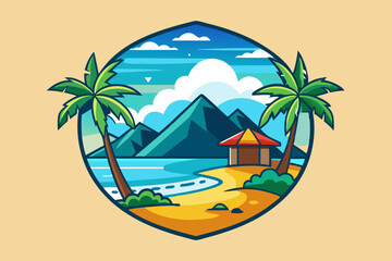 beach island landscape logo vector illustration