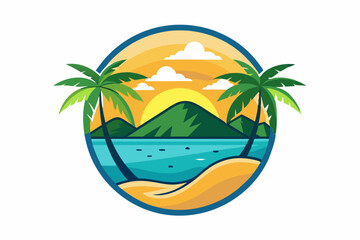 beach island landscape logo vector illustration