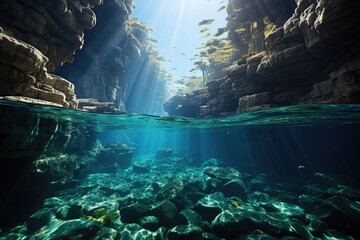 Malta islands, Malta, the Blue Cave (Blue Grotto), a marine cave with turquoise blue waters., generative IA