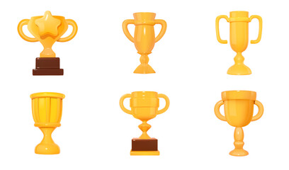 Collection of 3D Gold Trophy Icons.