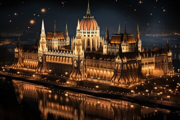 Fototapeta premium Budapest, Hungary, the Hungarian Parliament (Országház), an impressive gothic building., generative IA