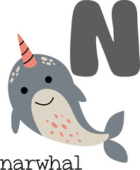 Educational illustration of letter N from alphabet.  © Helga KOV