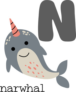 Educational illustration of letter N from alphabet.	