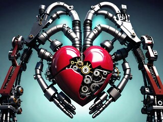 Fototapeta premium Mechanical heart with robot hands