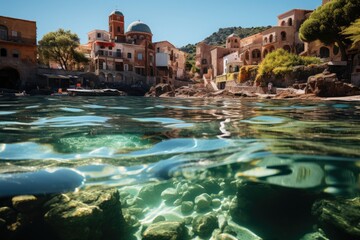 Sardinia, Italy, the city of Bosa, with colorful houses by the river., generative IA