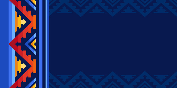 Native american heritage month. Vector banner, poster, card, content for social media. Blue background with native ornament border.