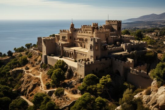 Rhodes, Dodecaneso, the monolithos castle, a fortress at the top of a hill., generative IA
