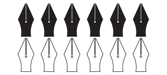 fountain pen nibs vector icons. Retro fountain nib pen tip.