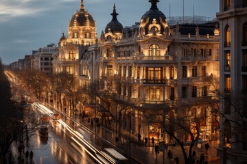Naklejka premium Barcelona, ??Spain, Passig de Gràcia Avenue, with brand and impressive architecture stores., generative IA