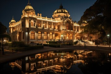 Barcelona, ??Spain, Parc de La Ciutadella, a large park with a lake and the Catalonia Parliament., generative IA