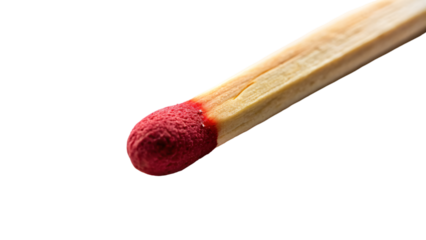 Close-up of a single wooden match, isolated on white background