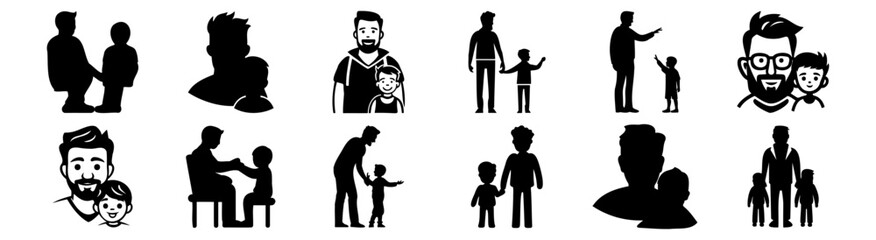 Dad and Kid silhouettes set, pack of vector silhouette design, isolated background