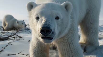 Polar bear with cub. 