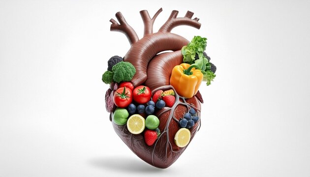 C&oelig;ur humain avec des aliments bons pour son fonctionnement &agrave; l'int&eacute;rieur 