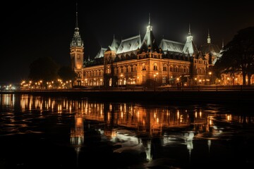 Naklejka premium Hamburg, Germany, the Hamburg City Council, an impressive Renaissance building., generative IA