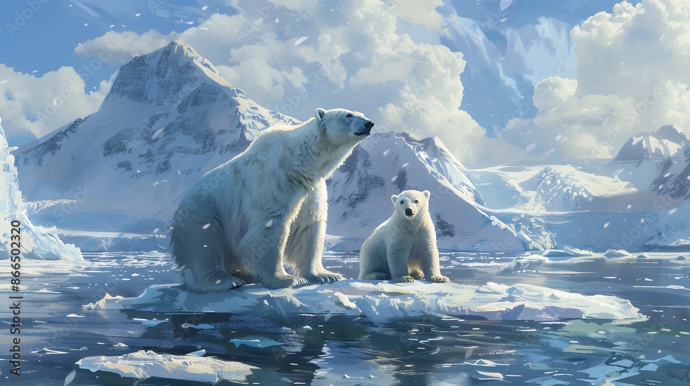 Wall mural Polar bear with cub. 