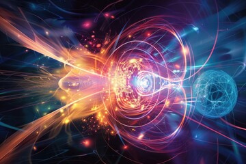 Fototapeta premium A colorful, swirling galaxy with a bright orange and blue ball in the center