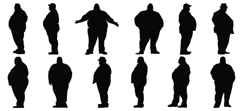 Fat man silhouette set vector design big pack of illustration and icon