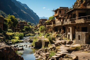 Urubamba, Peru, the ruins of Ollantaytambo, an impressive archaeological site., generative IA