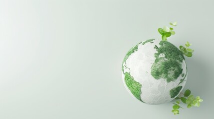 A minimalist composition featuring a green globe, symbolizing environmental awareness and sustainability, with ample copy space for adding text or graphics. The simple and elegant design is perfect