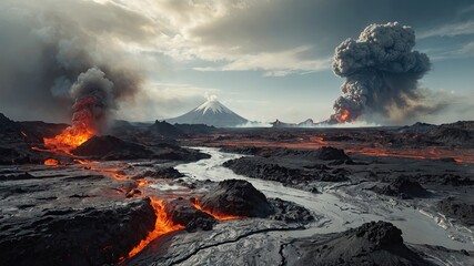 Beautiful wallpaper volcano and lava, apocalypse on Earth