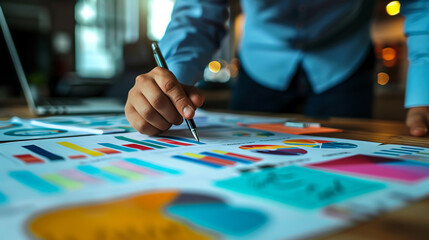 Naklejka premium The marketing team discusses campaign ideas in a meeting: sharing creative strategies and aligning with the brand message - photorealistic concept.