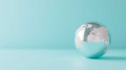 A silver globe set against a minimalist background, with soft lighting that highlights its sleek and modern design. Ideal for projects that need a futuristic and sophisticated touch.