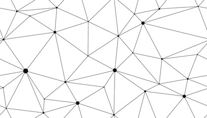 Obraz premium Technology communication seamless vector pattern with connected thin lines, black and white monochrome endless wallpaper background science theme.