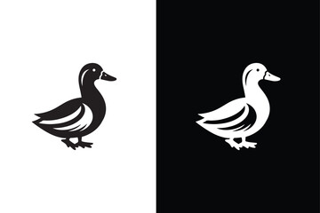 Duck Silhouette collection vector illustration. Silhouettes of wild and domestic duck black white