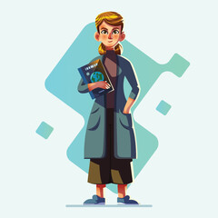 Female Teacher Holding a Book in Front Pose-Vector illustration Design