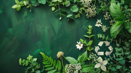 Earth Day background with recycling symbols and greenery, ample space for text