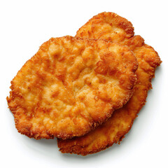 Crispy Breaded Chicken Cutlets on White Background.