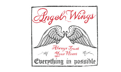 Everything is possible. Falling in love. Heart with eagle wing artwork for apparel, stickers, posters, background and others.