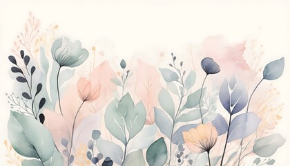 Illustration of flowers pattern with watercolor paint, featuring leaves, and vibrant spring colors