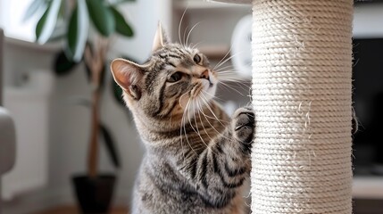 Obraz premium Cat Scratching Sleek Modern Scratching Post for Furniture Protection and Pet Care