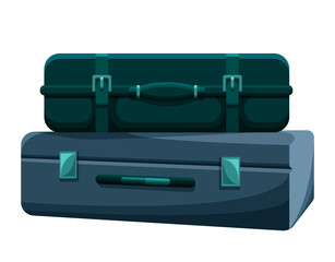 Two blue suitcases. It's time to travel. A small suitcase lies on a large one. Passenger luggage.