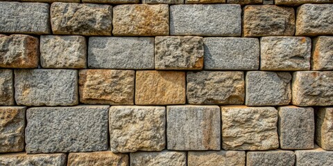 Obraz premium A wall of stacked stone bricks.