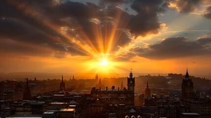 Edinburgh Cityscape Sunset with Dramatic Sky