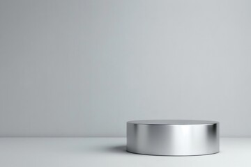 Minimalistic silver podium against a plain grey background, ideal for showcasing products or branding design presentations.