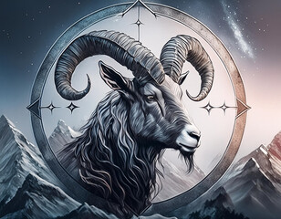Capricorn, the tenth astrological sign of the zodiac symbolized by a sea goat.