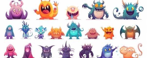 Obraz premium A collection of colorful and funny monster characters, each with unique expressions and features, perfect for children's illustrations.