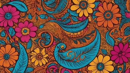 Fototapeta premium Pattern folk wallpaper flowers ornaments