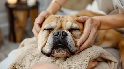 Pampered Pup Enjoying Soothing Massage at Pet Spa for Relaxation and Therapy