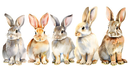 Obraz premium Group of rabbits watercolor illustration isolated on transparent background