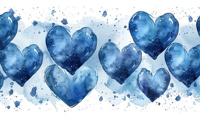 Watercolor heart pattern wallpaper: Seamless blue and navy hearts on white for Valentine's Day cards, banners, and backgrounds.