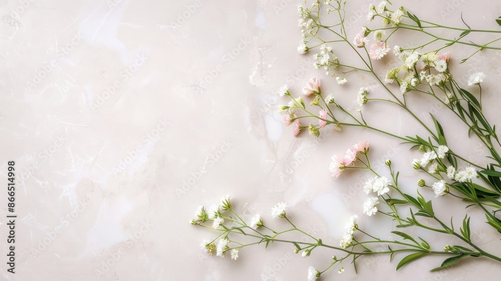 Poster A white background with a bunch of flowers on it. The background is very plain and simple