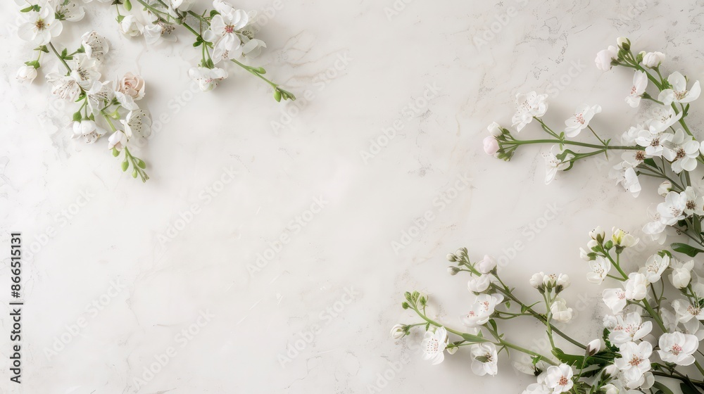 Poster a white background with a flowery border. the image has a serene and calming mood