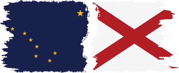 Alabama and Alaska states grunge brush flags connection, vector