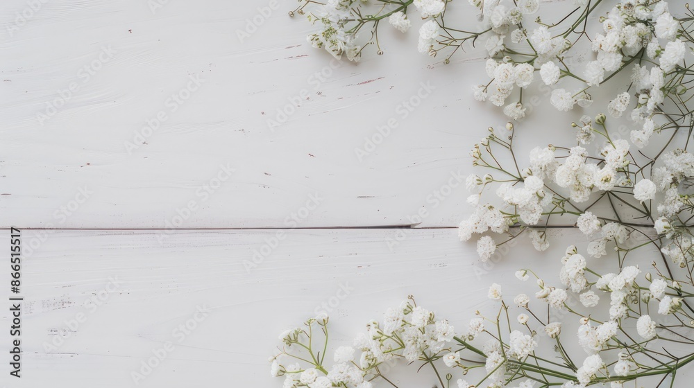 Poster A white background with a bunch of white flowers. The flowers are arranged in a way that they are not overlapping each other