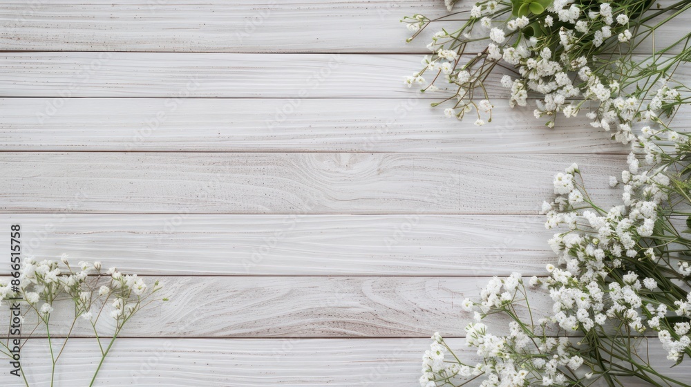 Aufkleber A white background with a bunch of white flowers on it. The flowers are arranged in a way that they are not overlapping each other. The background is wooden and has a natural feel to it